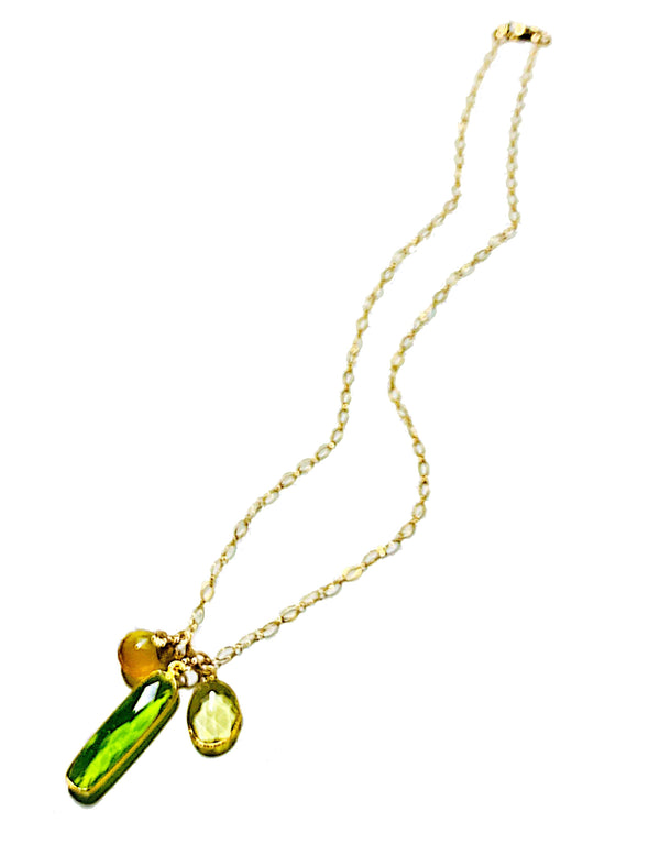 Color Drop Charm Necklace in Peridot Quartz and Lemon Topaz - JulRe Designs LLC