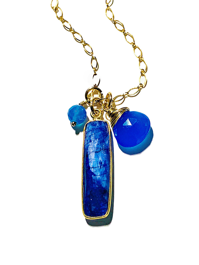 Color Drop Charm Necklace in Lapis Lazuli and Cobalt Chalcedony - JulRe Designs LLC