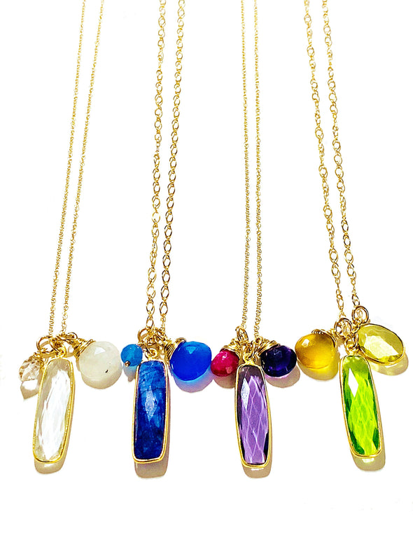 Color Drop Charm Necklace in Lapis Lazuli and Cobalt Chalcedony - JulRe Designs LLC