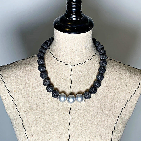 Lava Love Necklace No. 1 in Black and Silver - JulRe Designs LLC