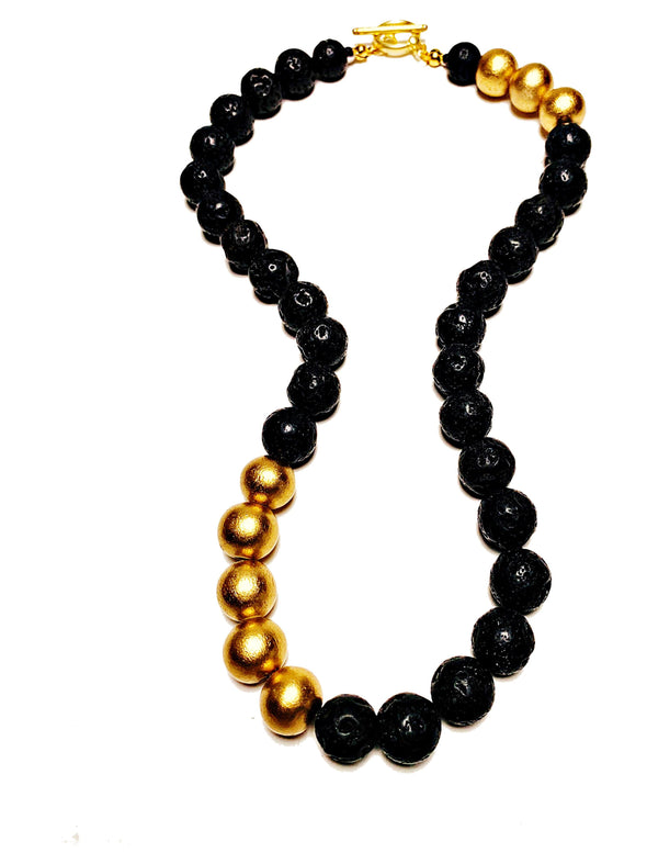 Lava Love Necklace No. 2 in Black and Gold - JulRe Designs LLC