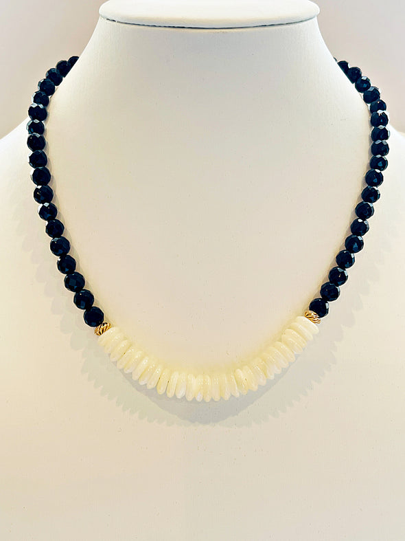 Mother of Pearl Slice and Onyx Necklace