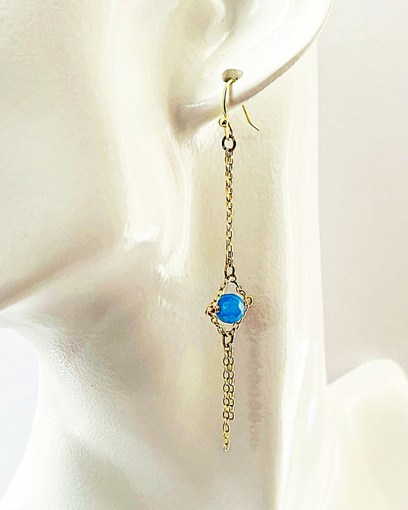 Single Droplet Earrings in Blue Agate