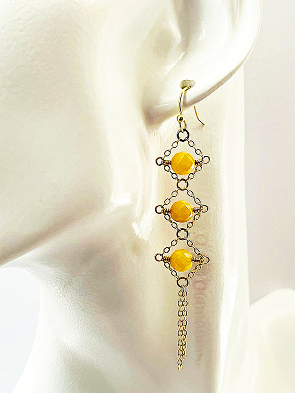 Triple Drop Earrings in Yellow Aragonite