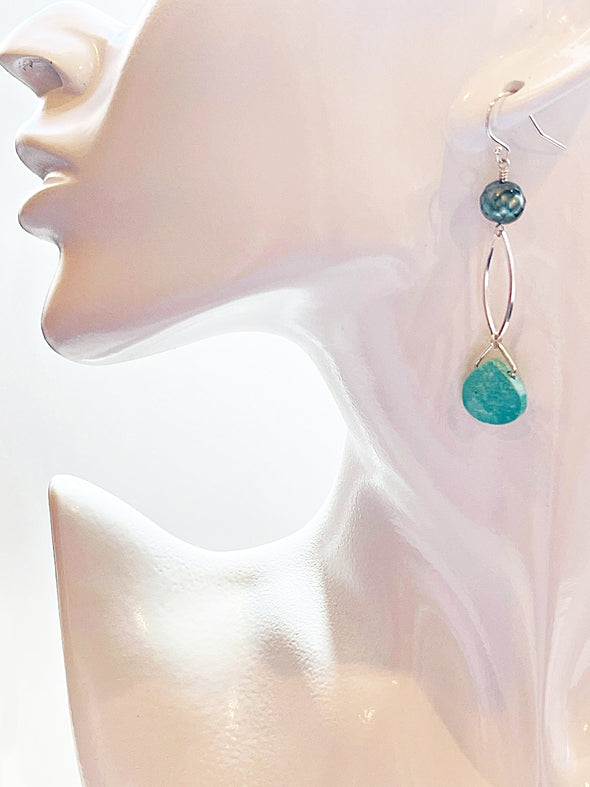 Turquoise and Freshwater Pearl Drop Earrings