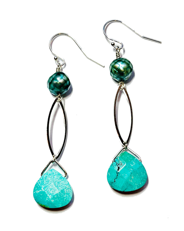 Turquoise and Freshwater Pearl Drop Earrings