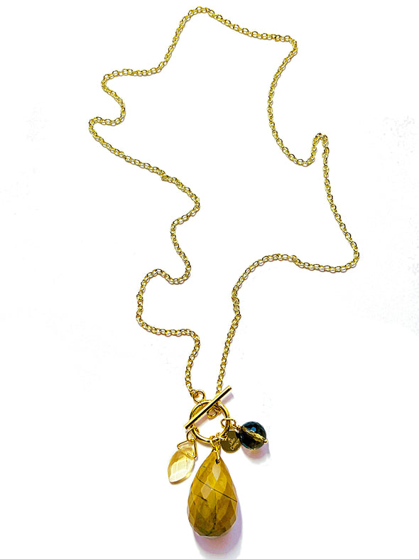 Yellow Jasper Gemstone Charm Toggle Necklace