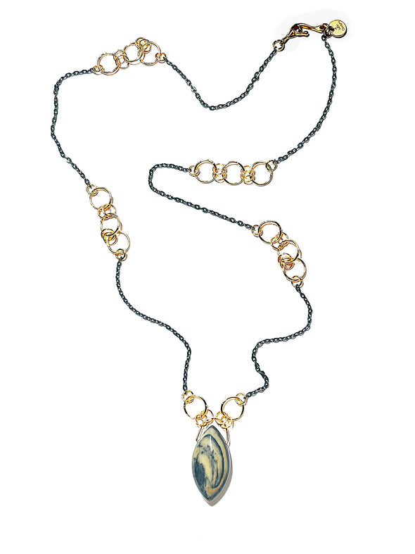 Zebra Jasper Long Link Pendant Necklace